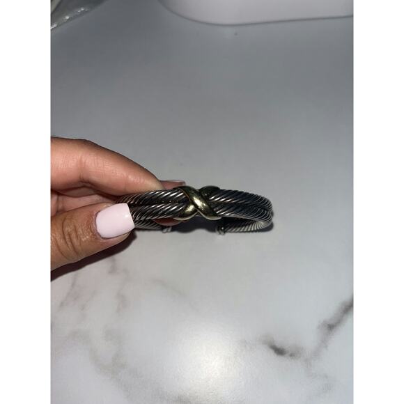 David Yurman Cable X Cuff Bracelet - Sterling Silver & 14K Gold - Picture 1 of 3